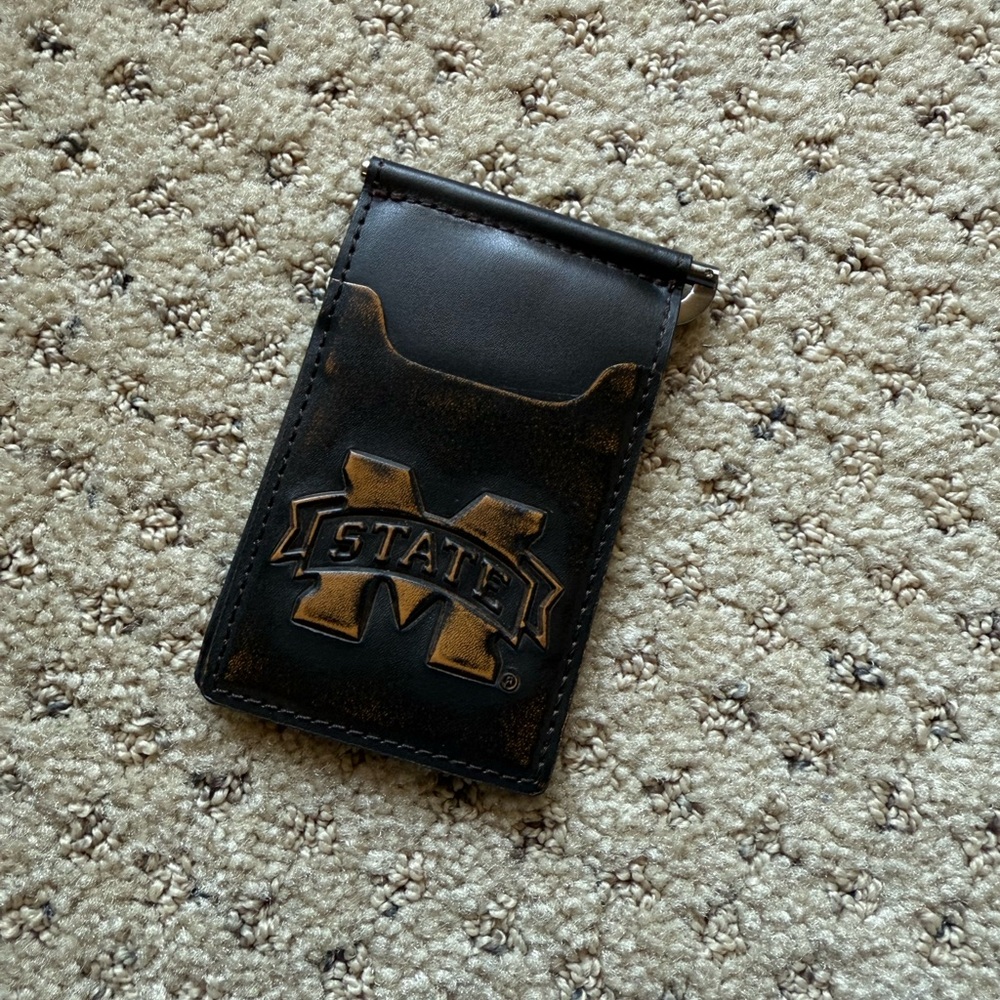 MISSISSIPPI STATE BULLDOGS BURNISHED LEATHER FRONT POCKET CLIP WALLET NWT